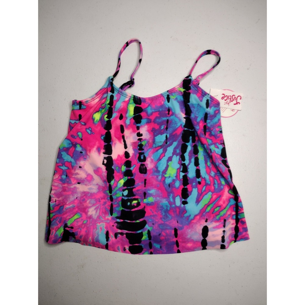 Justice Girls Tie Dye Tankini Swim Top Size 6 Pink Blue Black Strappy